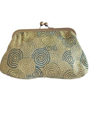 Clutch Bag Y2K Handmade Kiss Lock Green Gold With Red Interior New Never Used